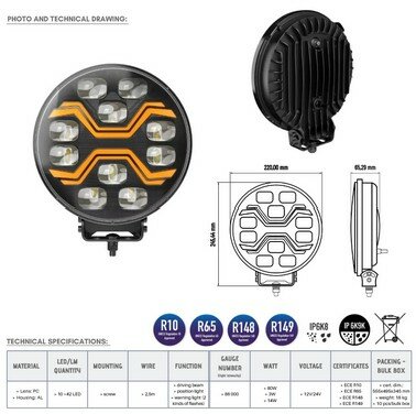  LED X-SPIDER TOXIC L3440 DAGRIJLAMP met waarschuwings functie 22 Cm